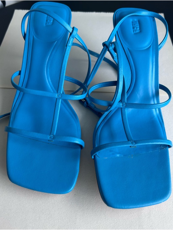Zara Shoes - Zara Bright Blue Strappy Square-Toe Sandals